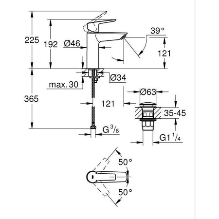 Miscelatore monocomando lavabo - GROHE Start - 235752432 - Nero opaco - Taglia M - Bocca media - Risparmio idrico