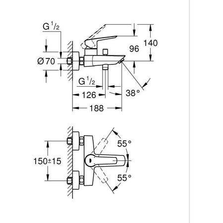 Miscelatore monocomando per vasca/doccia - GROHE Start - 322782432 - Nero opaco - Montaggio a parete esterno - Deviatore automatico