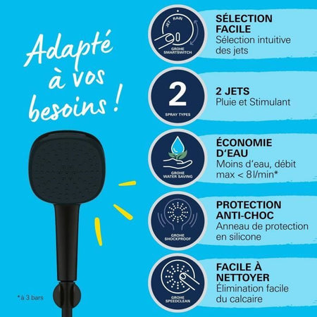 Set doccia con soffione 2 getti, supporto e flessibile - GROHE Vitalio Comfort 110 263992431 - Selezione facile - Risparmio idrico