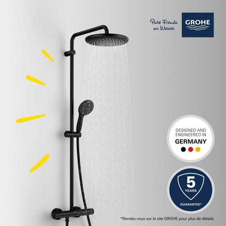 Colonna doccia con miscelatore termostatico - Risparmio idrico - GROHE Vitalio Start System 250 - Nero opaco - 266772431