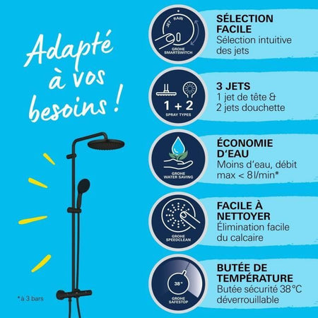 Colonna doccia con miscelatore termostatico - Risparmio idrico - GROHE Vitalio Start System 250 - Nero opaco - 266772431