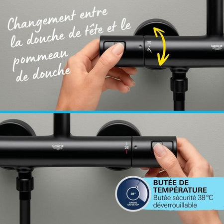 Colonna doccia con miscelatore termostatico - Risparmio idrico - GROHE Vitalio Start System 250 - Nero opaco - 266772431