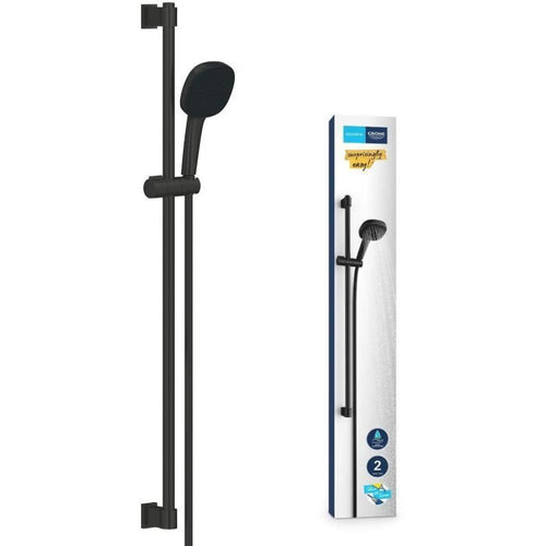 Set doccia con soffione a 2 getti, asta 90 cm e flessibile - GROHE Vitalio Comfort 110 269302431 - Risparmio idrico - Nero Opaco