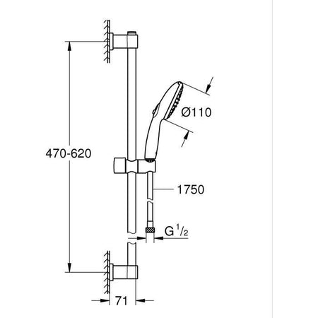 Set doccia con soffione a 2 getti, asta da 60 cm e flessibile da 1,75 m - GROHE Vitalio Start 110 279482431 - Risparmio idrico - Nero Opaco