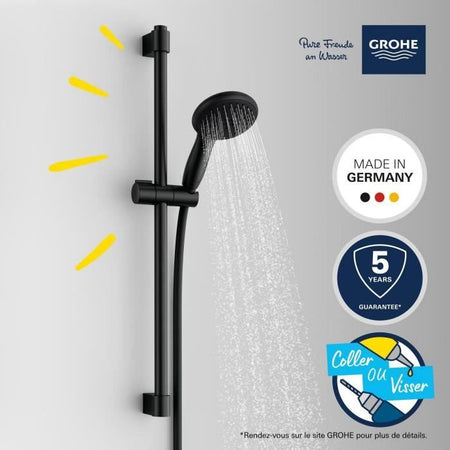 Set doccia con soffione a 2 getti, asta da 60 cm e flessibile da 1,75 m - GROHE Vitalio Start 110 279482431 - Risparmio idrico - Nero Opaco