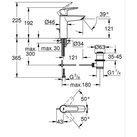 Miscelatore monocomando lavabo - GROHE Start - 234552432 - Nero opaco - Taglia M - Bocca media - Risparmio idrico - Estraibile e piletta