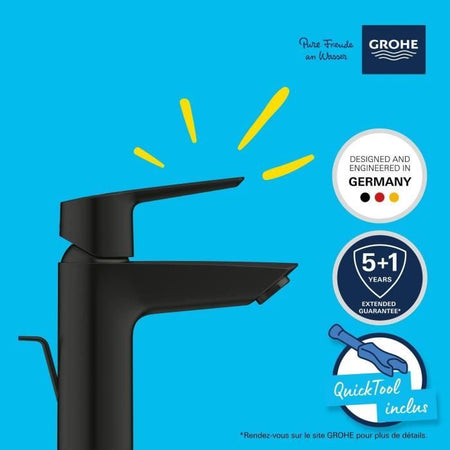 Miscelatore monocomando lavabo - GROHE Start - 242092432 - Nero opaco - Taglia S - Risparmio idrico - Estraibile e scarico