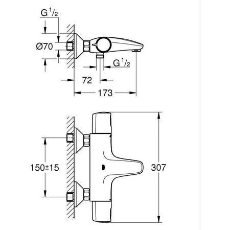 Miscelatore termostatico per vasca/doccia - GROHE Precision Trend - 1022162432 - Nero opaco - Montaggio a parete esterna - Risparmio idrico