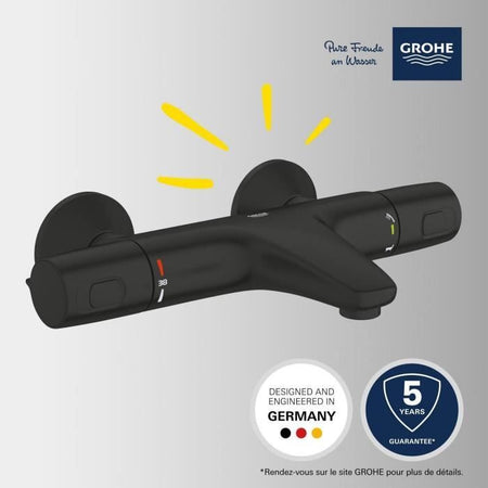 Miscelatore termostatico per vasca/doccia - GROHE Precision Trend - 1022162432 - Nero opaco - Montaggio a parete esterna - Risparmio idrico