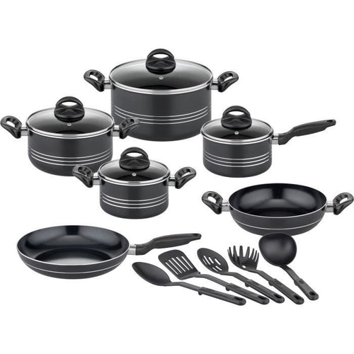 Set di pentole - Induzione - GSW - MILANO NERO - 15 pezzi - Alluminio massiccio - Nero