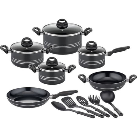 Set di pentole - Induzione - GSW - MILANO NERO - 15 pezzi - Alluminio massiccio - Nero