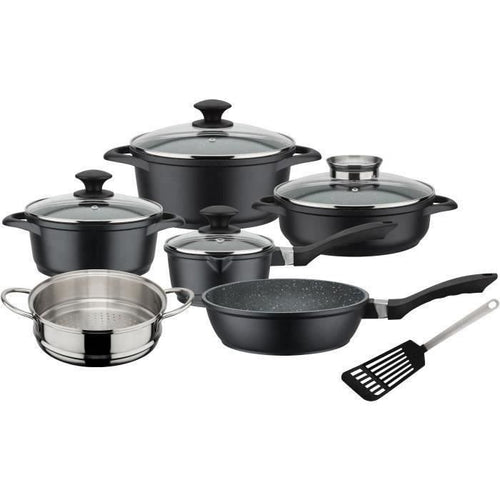 GSW - 414562 - Batteria - Alluminio forgiato massiccio GOURMET GRANITE - 10 pezzi - Induzione - Rivestimento VITAFLON GRANIT
