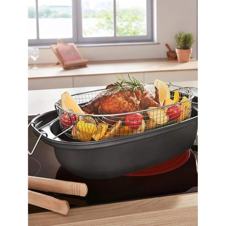 GSW Cocotte con cestello e coperchio - 40 x 25 cm - Acciaio al carbonio - Tutte le fonti di calore inclusa l'induzione