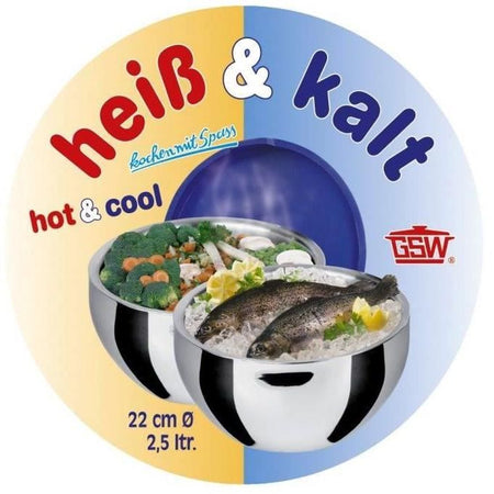 Insalatiera termica - GSW - 30 cm - Acciaio inox - 5,50 L - Coperchio antigoccia - Doppia parete