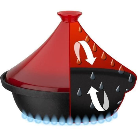 Tajine in ghisa massiccia - GSW - 30 x 22 cm - Coperchio in ceramica - Induzione - Rosso