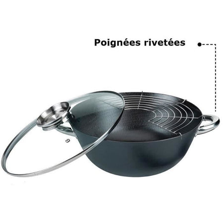 Wok multifunzione 5 pezzi - GSW - 860956 - Acciaio fuso - 32 cm - Adatto a tutti i piani cottura, anche a induzione
