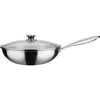GSW Wok pro con coperchio -  32 cm - Fondo a 3 strati - Manico rivettato - Acciaio inossidabile - Tutte le fonti di calore inclusa l'induzione
