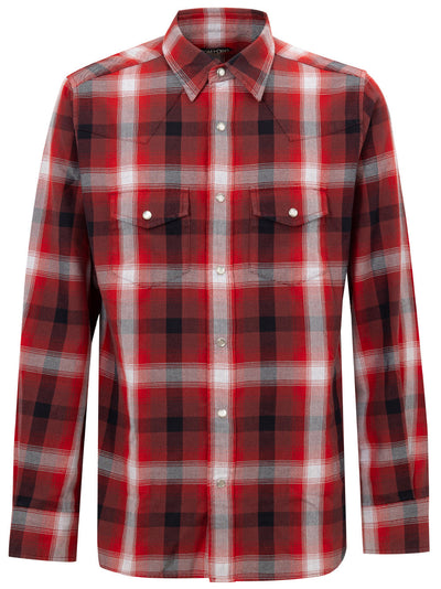 Tom Ford Camicia a Quadri in Misto Cotone - Rosso e Bianco da uomo