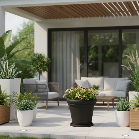 Sottovaso per vaso tondo in resina decorazione per fiori e piante "Made in Italy"