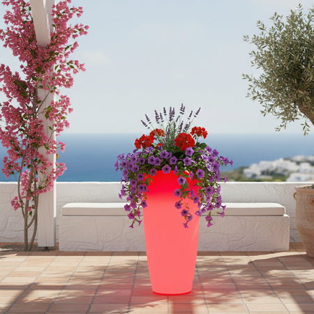 Vaso luminoso Stilo Round Bright decorazione con led per esterno "Made in Italy"