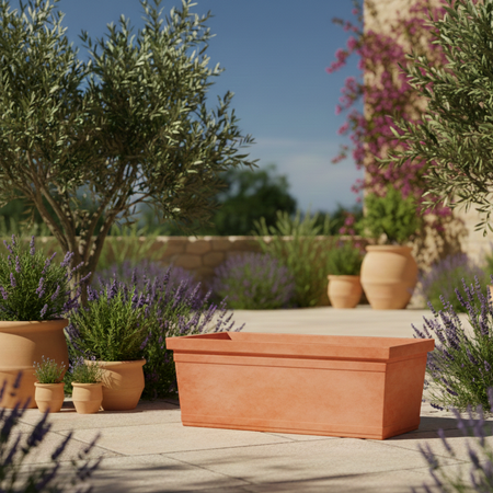 Fioriera liscia rettangolare in resina per piante e fiori Made in Italy da esterno