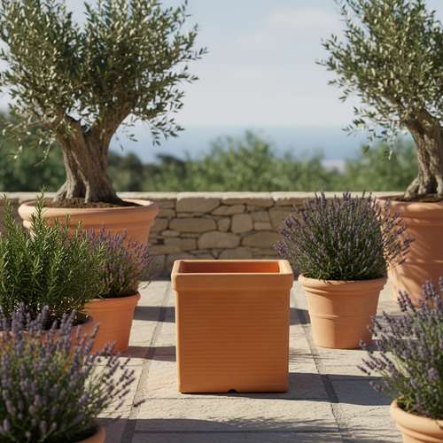 Vaso Quadro Millerighe quadrato in resina decorazione per esterno Made in Italy