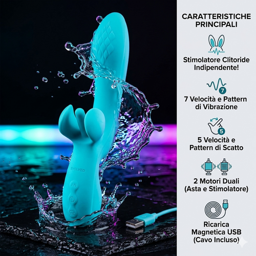 Vibratore Rabbit grande con stimolatore clitoride movimento indipendente 5 x EVOLVED RABBIT VIBRATOR TAKE YOUR FLICK BLUE