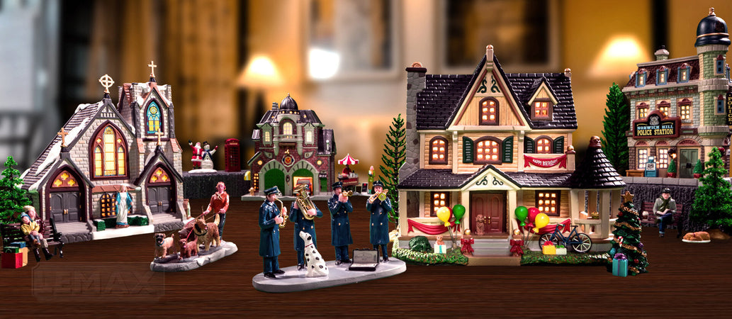 Centro commerciale in poliresina con suoni e luci per villaggio di Natale