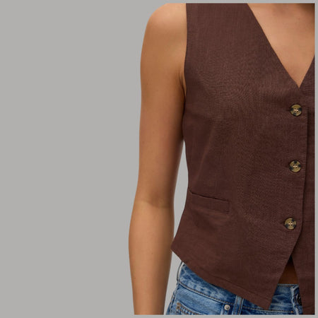 Gilet Donna Vero Moda in Misto Lino e Cotone con Bottoni