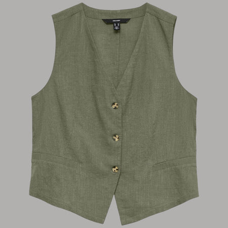 Gilet Donna Vero Moda in Misto Lino e Cotone con Bottoni