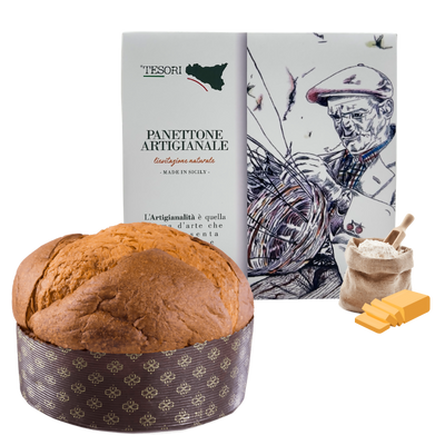 Tesori di sicilia panettone artigianale pandorato 1kg, scatola siciliana ù nonno pino panettone a lievitazione naturale, idea regalo natale