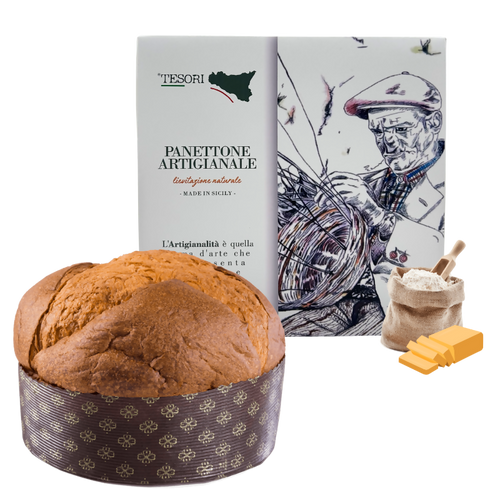 Tesori di sicilia panettone artigianale pandorato 1kg, scatola siciliana ù nonno pino panettone a lievitazione naturale, idea regalo natale