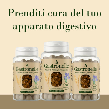 Gastronelle Integratore Alimentare per Gastrite e Reflusso - 60 Gommose Gusto Limone con Malva e Avena - Azione e Protettiva della Mucosa Gastrica
