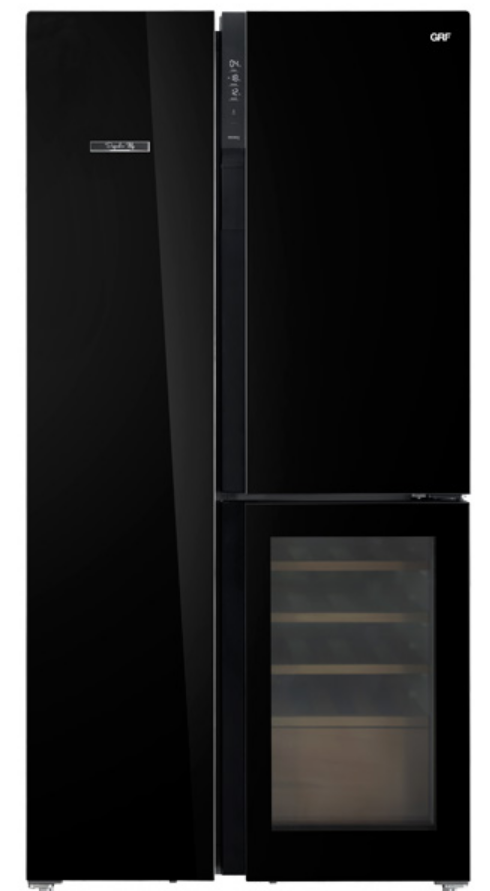 Grf t9183winbg frigo tre porte con cantinetta side by side vetro nero classe e total no frost 548 litri