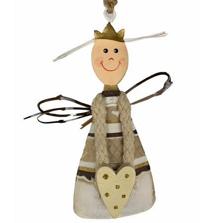 Pendaglio Angioletto in latta h 11 cm, pallina per Albero di Natale addobbi natalizi