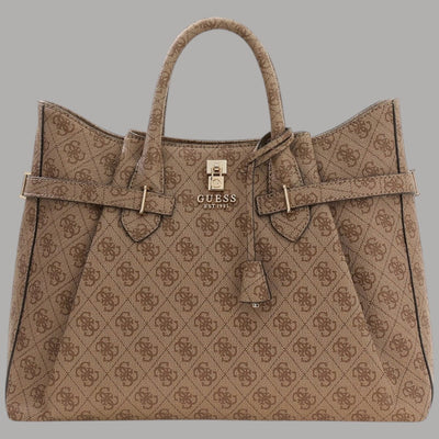 Guess borsa a mano Yesba latte con tracolla e logo dorato