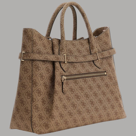 Guess borsa a mano Yesba latte con tracolla e logo dorato