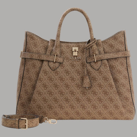 Guess borsa a mano Yesba latte con tracolla e logo dorato