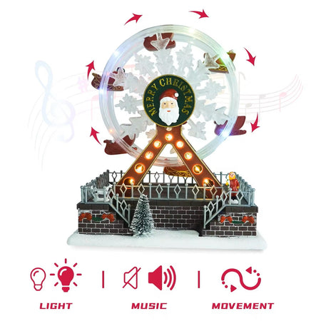 Giostra animata "Ruota panoramica" carillon con Led, decorazione da h 31 cm