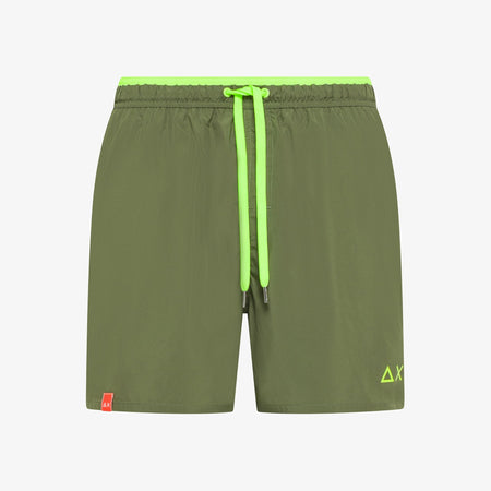 Costume uomo Sun68 verde militare shorts mare in nylon con coulisse fluo