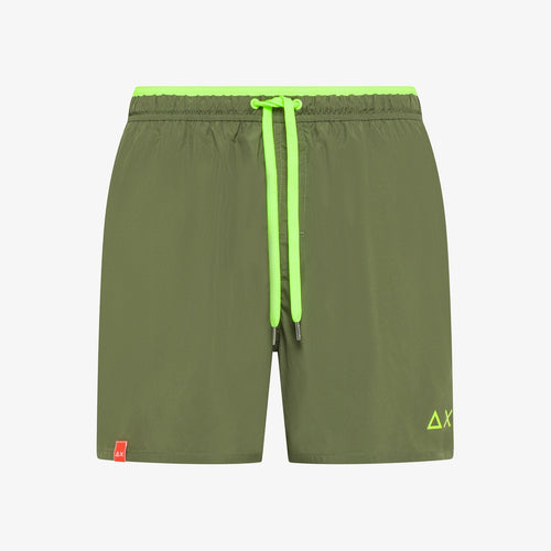 Costume uomo Sun68 verde militare shorts mare in nylon con coulisse fluo