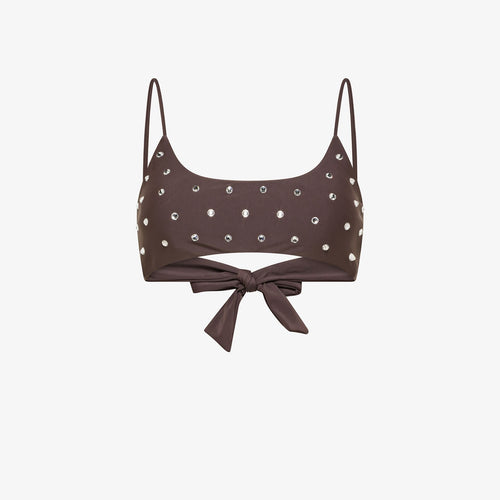 Top costume donna Sun68 marrone cacao con strass e fiocco posteriore