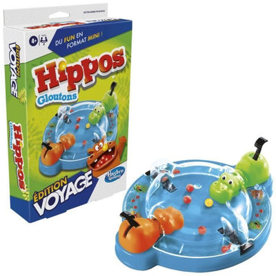 Gluttonous Hippos Travel, gioco da tavolo da viaggio per 2 giocatori, dai 4 anni, Hasbro Gaming