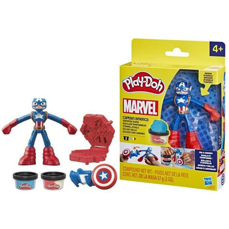 Play-Doh Captain America, set Stamper Shield con personaggio flessibile, accessori e pasta da modellare, dai 4 anni, Marvel