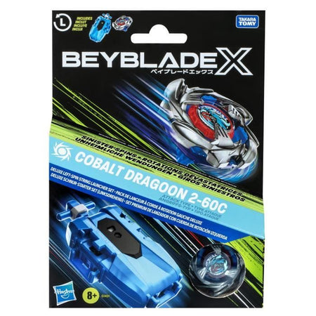 Beyblade X Pack Cobalt Dragoon 2-60C con lanciatore di corde Deluxe, trottola con rotazione a sinistra, età 8+