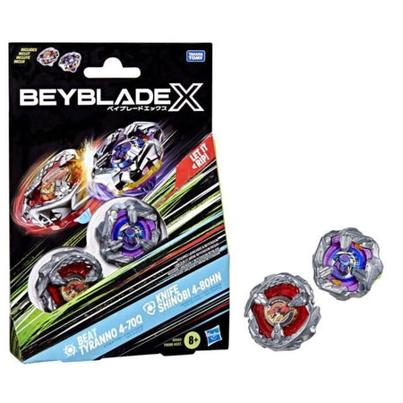 Beyblade X Dual Pack Beat Tyranno 4-70Q e Knife Shinobi 4-80HN, 2 trottole da competizione Takara Tomy Right-Spin originali