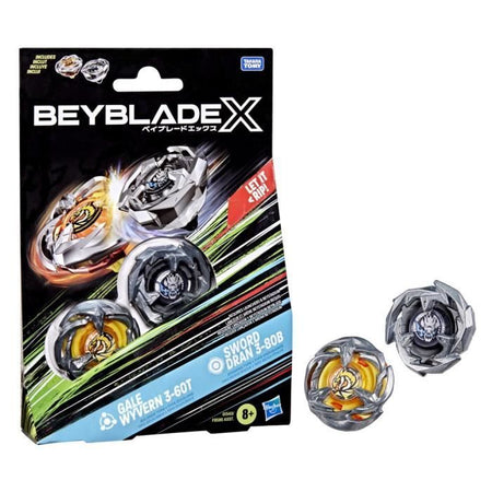 Beyblade X Dual Pack Gale Wyvern 3-60T e Sword Dran 3-80B, 2 autentici Takara Tomy Right Spin Competition Top, Des