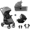 HAUK - Set da viaggio 3 in 1 Shop N Care Trio - Passeggino + Navicella + Seggiolino auto + Adattatori - 4 ruote - Grigio