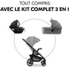 HAUK - Set da viaggio 3 in 1 Shop N Care Trio - Passeggino + Navicella + Seggiolino auto + Adattatori - 4 ruote - Grigio