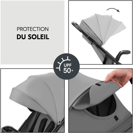 HAUK - Set da viaggio 3 in 1 Shop N Care Trio - Passeggino + Navicella + Seggiolino auto + Adattatori - 4 ruote - Grigio